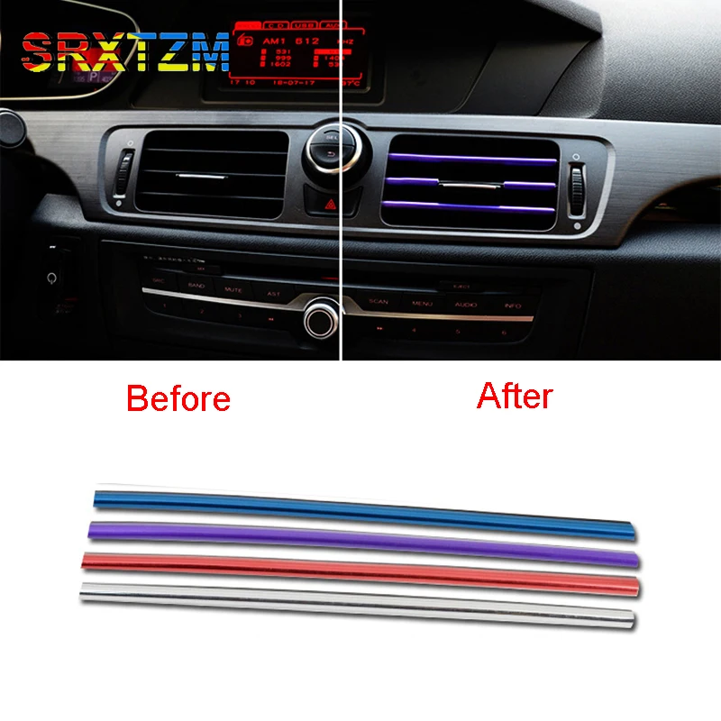 

SRXTZM 20cm Car-styling plating Air outlet trim strip Interior Air Vent Grille Switch Rim Trim Outlet Decoration Strip DIY 10pcs