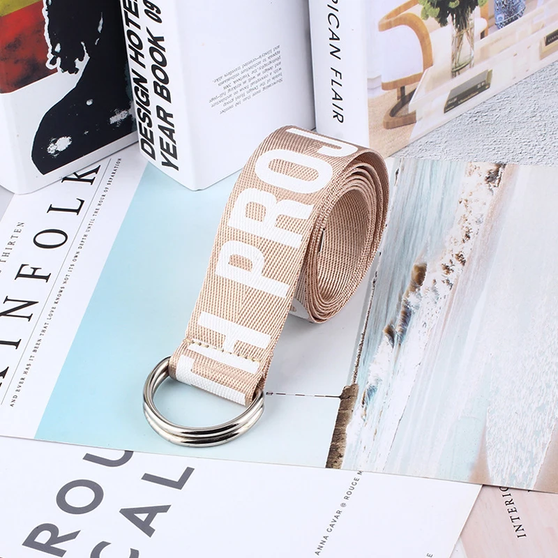 Women Jeans Belt Fashion Letter Printed Unisex Double D Ring Canvas Strap Female Long Belts For girl Jeans decoration Belts H101