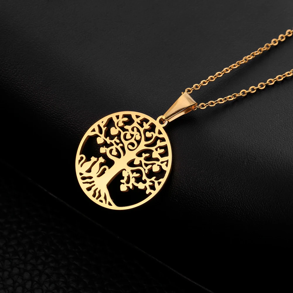 Ожерелье из нержавеющей стали с подвеской под дерево жизни для пары кошек женщин