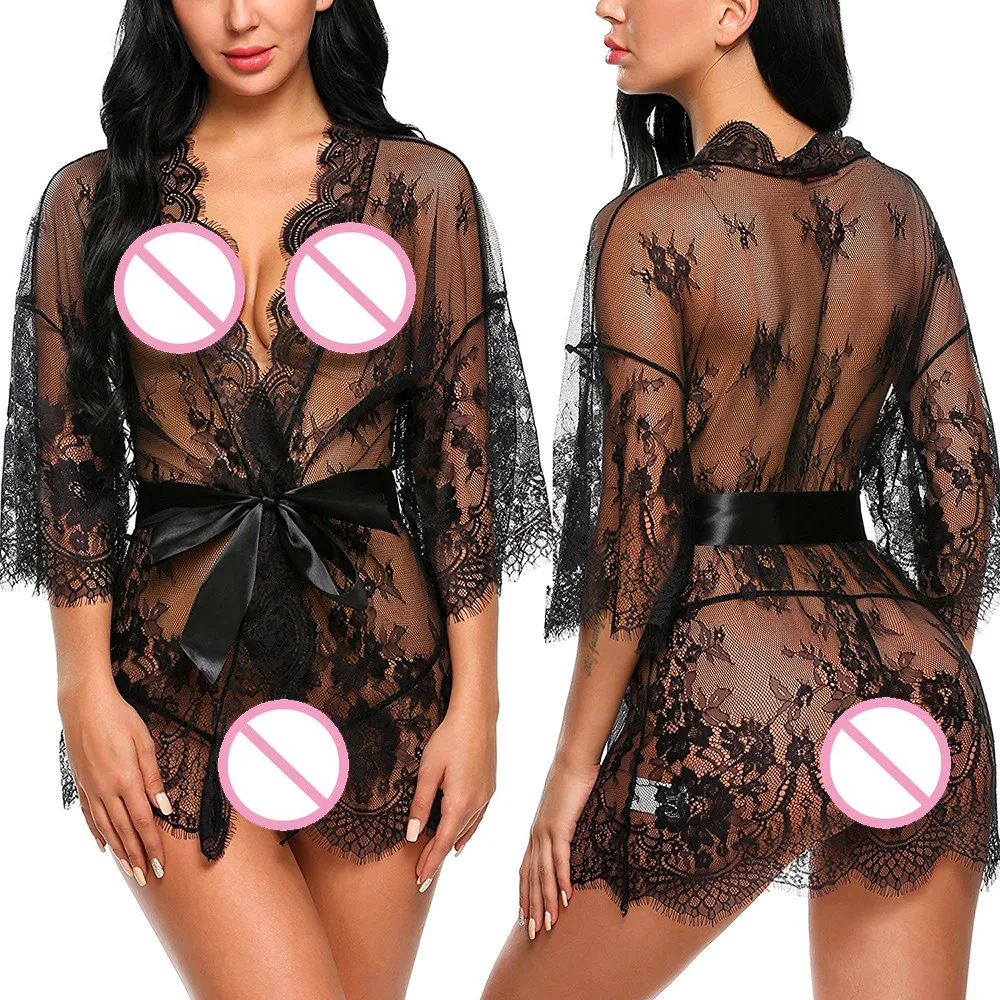 Пеньюар женская одежда для сна халат халаты женщин кружевная пикантная