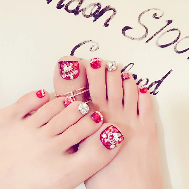 

24PCS new design high-grade bride wedding toe fake nails Crown and Crystal diamond J46