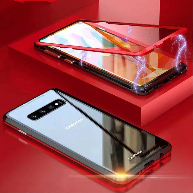 Роскошный металлический каркас чехол для телефона Магнитный для samsung Galaxy S9 S8 Plus чехол для samsung Note 8 Note 9 чехол - Цвет: Red Black