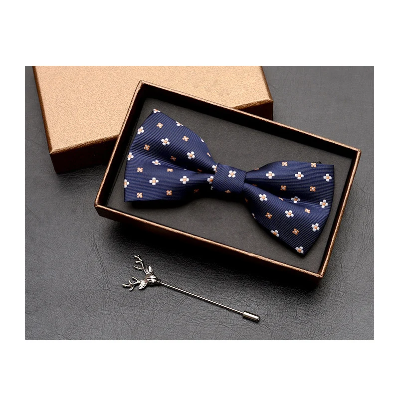 

NEW Fashion Solid Color Bowties and Deer Head Brooch Black Blue Red Butterfly Tie Wedding Groom Party Bowtie Cravat Gift Box