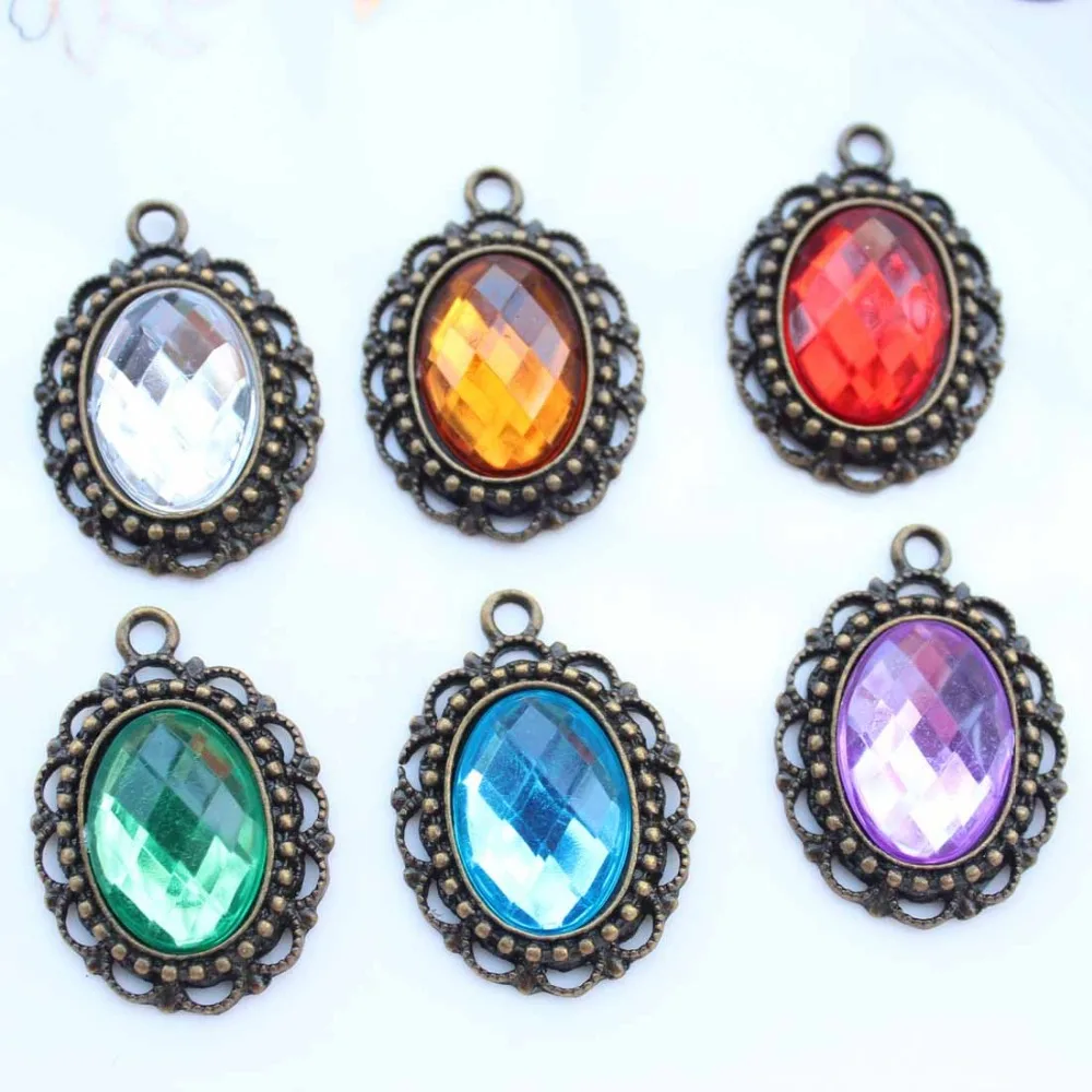 50pcs zinc alloy Cabochon Cameo Setting Frame with 13x18 crystal gem glued on Oval Antique gold Victorian Filigree Edg | Украшения и