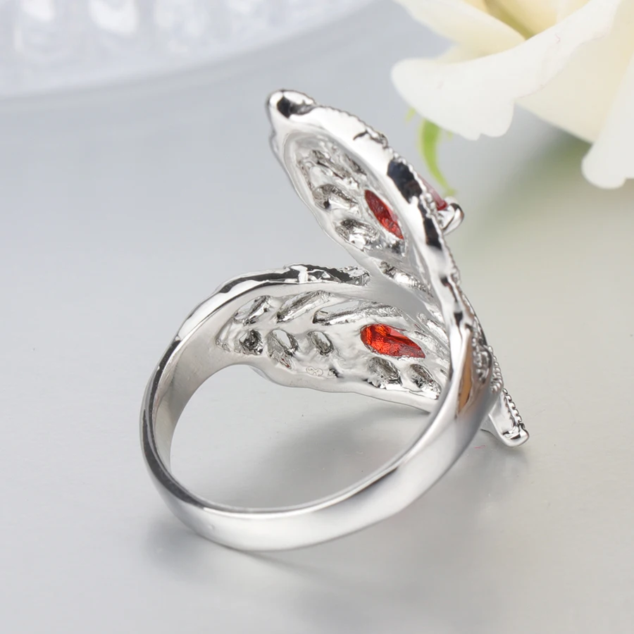 Женское кольцо с красным Цирконом Kinel роскошное серебряное полым кристаллом в