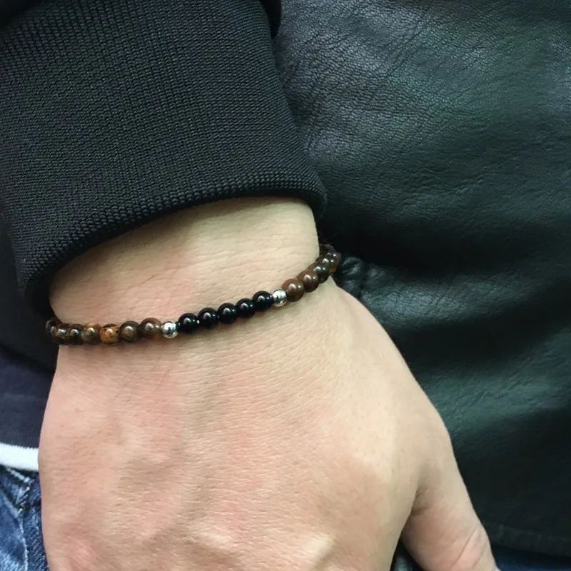 Мужской/женский браслет модные пары расстояние натуральный камень маленькие 4 мм бусины браслеты и браслеты для мужчин женщин любит ювелирные изделия подарок - Окраска металла: 4Yellowstone