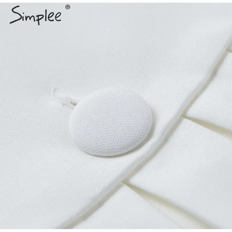 Simplee Sexy v-neck women blazer dress Elegant signal breasted frill white office dress Party style ladies pockets mini dresses