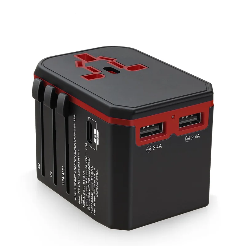 Универсальный Мощность адаптер все в одном World Travel Тип usb C QC 3,0 33 W PD Подключите адаптер Комплект - Цвет: RED