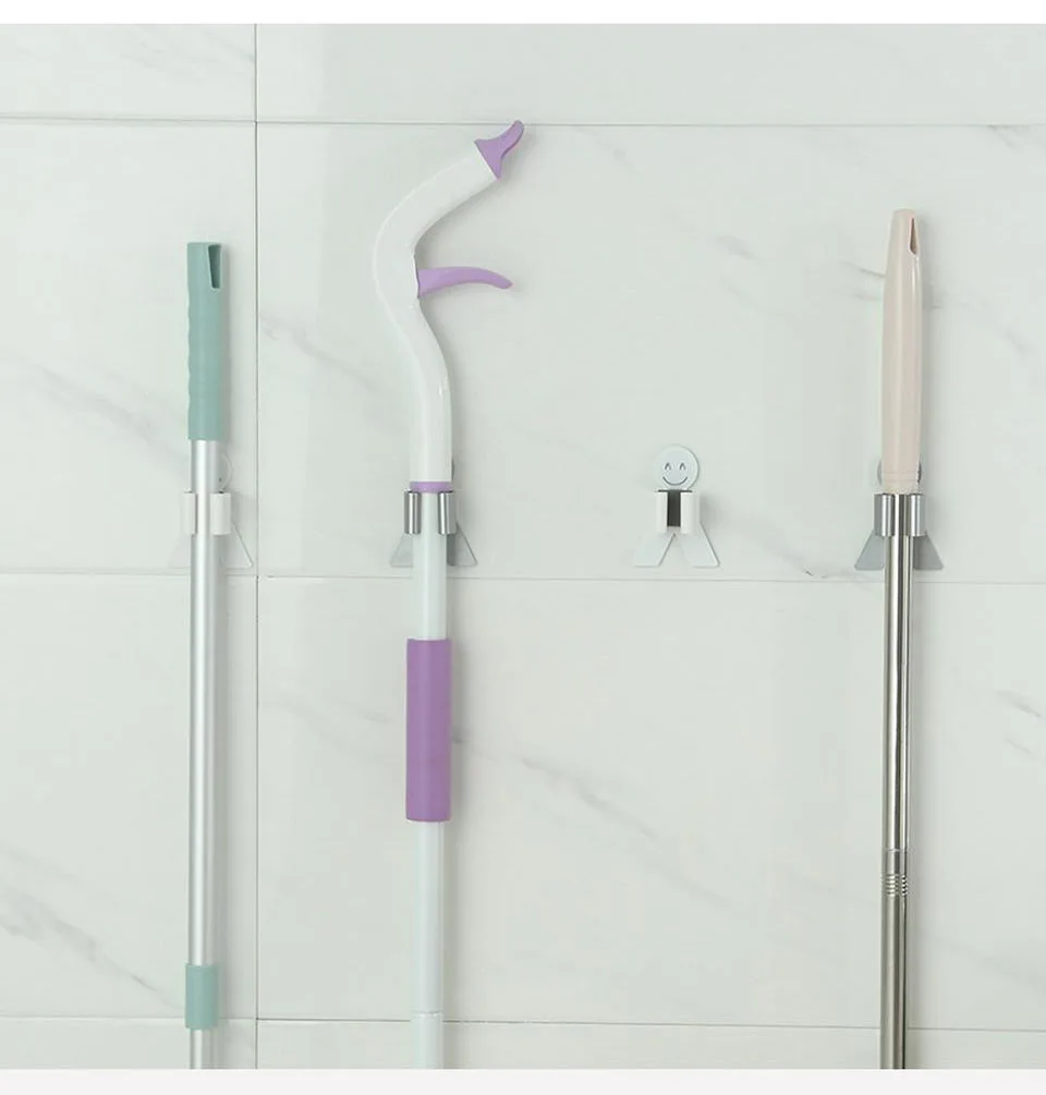 Крепкий бесшовный клейкий крючок, настенный держатель для швабры с улыбающимся лицом, держатель для швабры, вешалка для ключей, органайзер для ванной и кухни