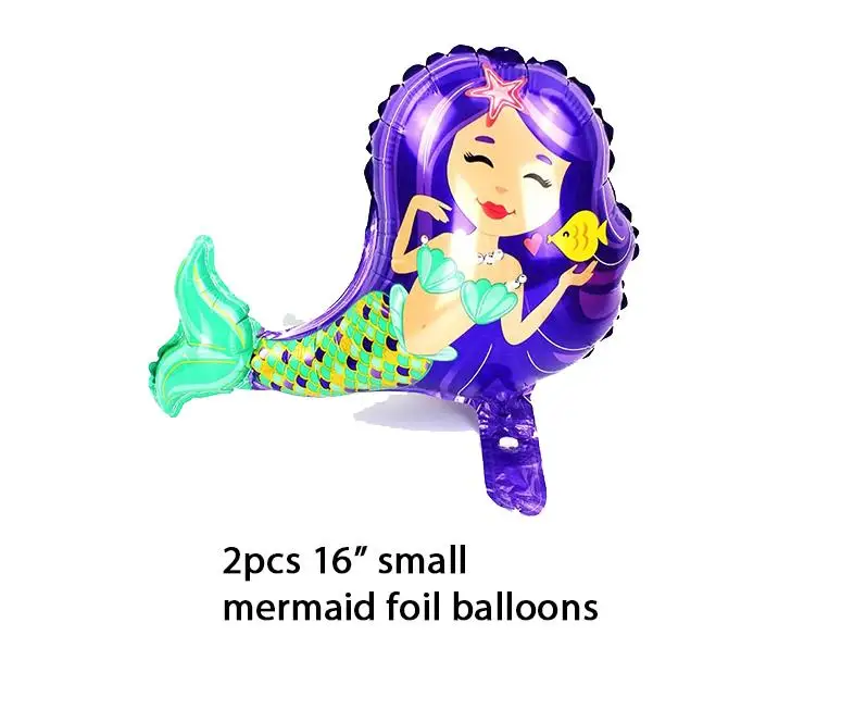 2 small mermaid Вечерние принадлежности Русалка воздушные шары/баннер ажурная скатерть фиолетовый/синий шар фольга/Латекс День рождения украшения для детей - Цвет: 2 small mermaid