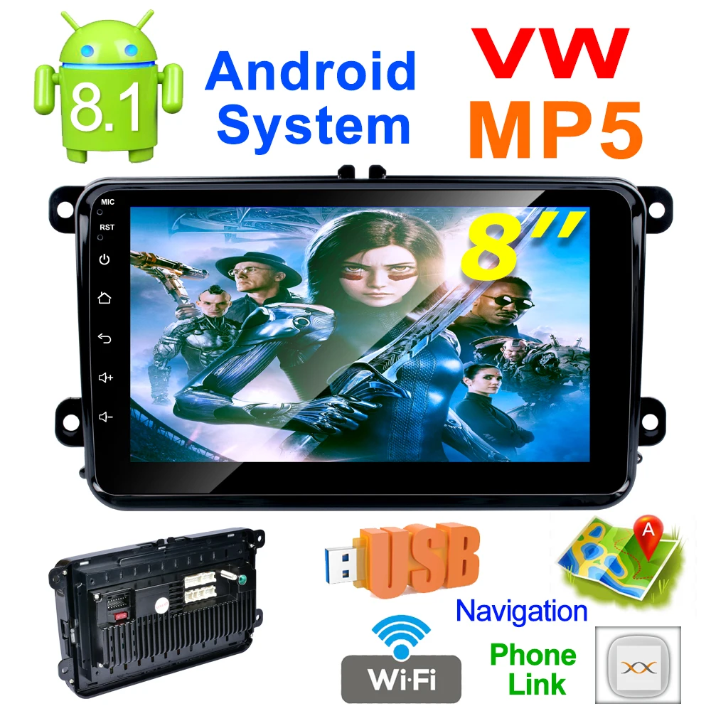 Четырехъядерный Android 8 1 автомобильный Mp5 плеер 16G для хранения VW с GPS телефонная