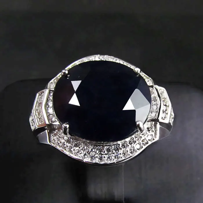 Мужское кольцо с натуральным сапфировым камнем из настоящего твердого 925 пробы