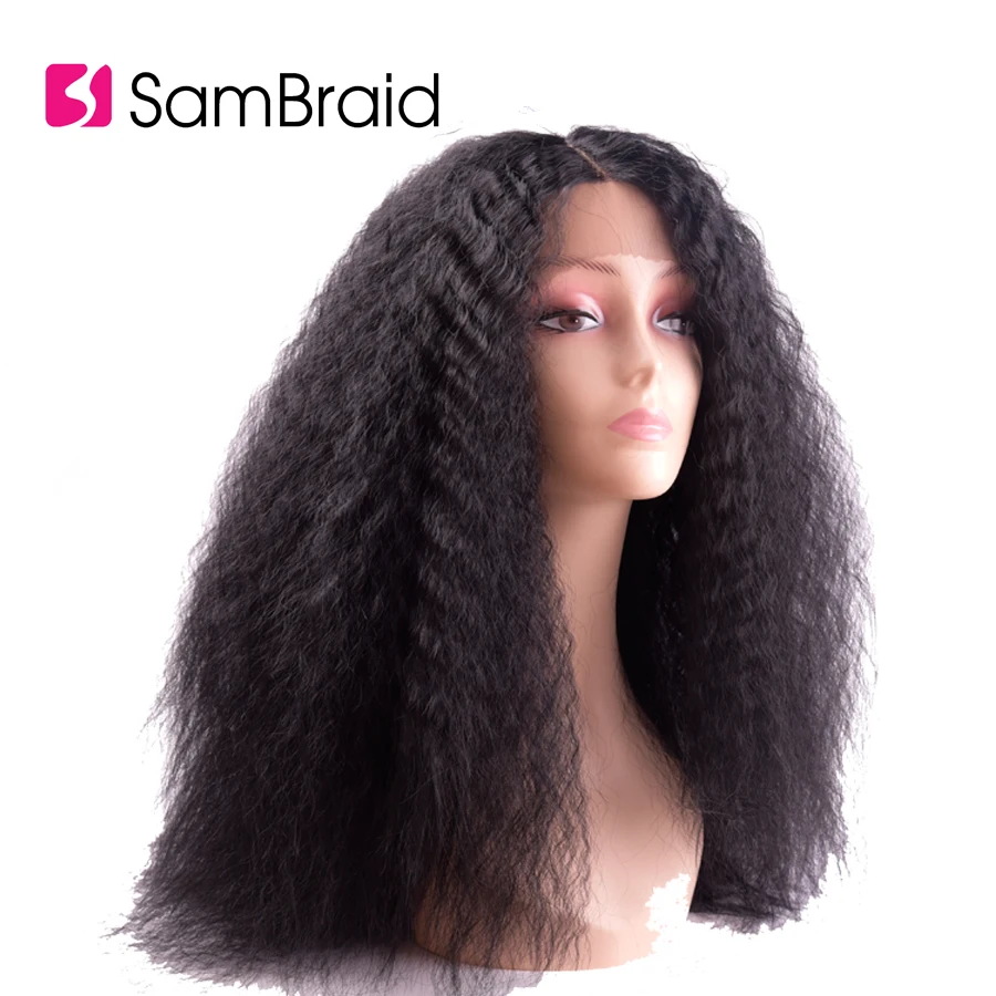 

Sambraid Hair Medium Black Synthetic Wig for African Hairstyle Women Hair Synthetic Lace Front Wigs Kinky Curly Extension