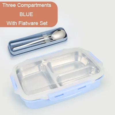 Blue 3 Flatware GLANYOMI 304 Ланч-бокс из нержавеющей стали с отделениями, бэнто-бокс для детей, школьников, пикников, контейнер для еды - Цвет: Blue 3 Flatware