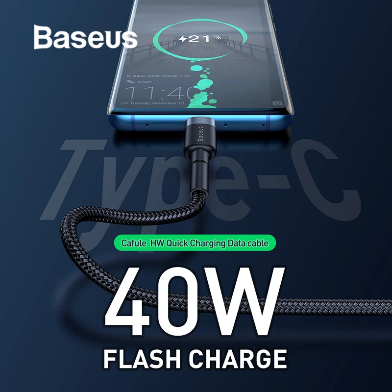 Baseus 40 Вт Кабель usb type C для huawei P30 mate 20 30 Pro 5A Быстрая зарядка Quick Charge 3,0 type USB-C кабель для передачи данных