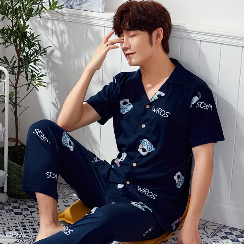 Пижамный комплект для мужчин и женщин Хлопковая пижама с короткими рукавами