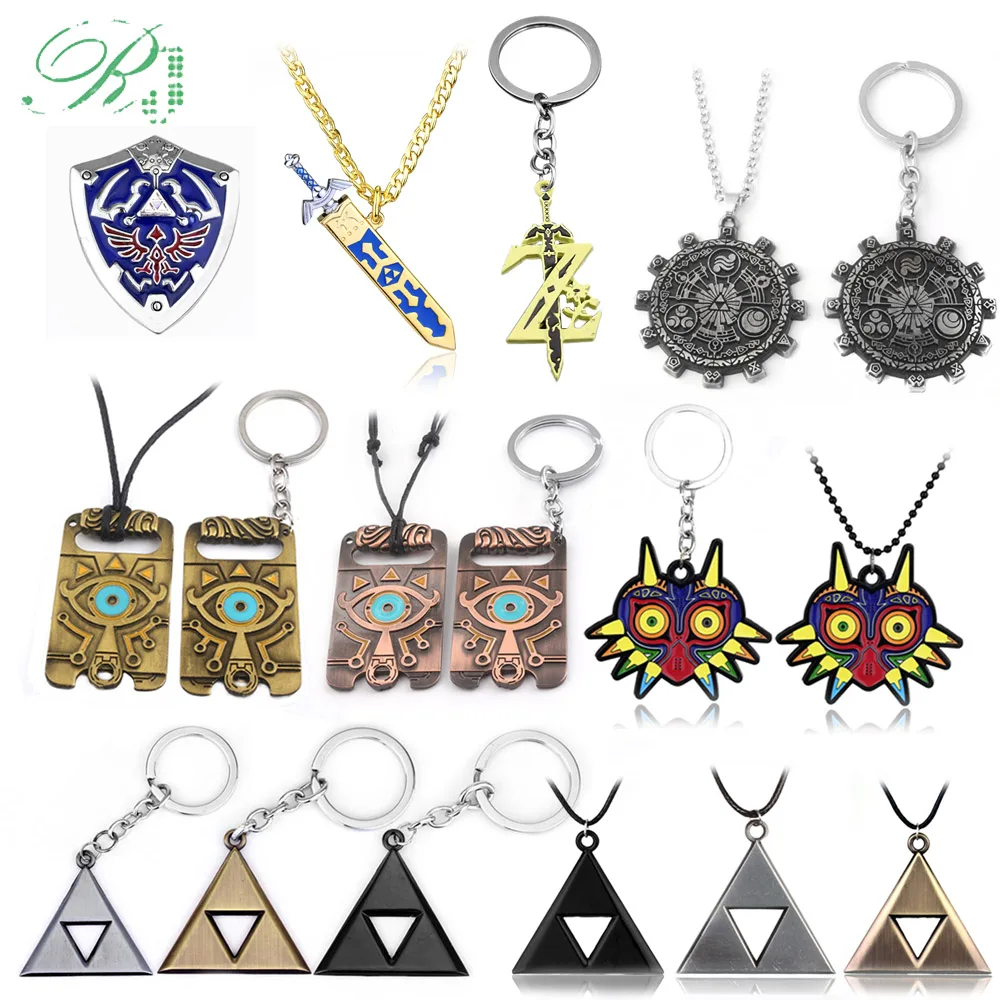 RJ, новая легенда, логотип Zelda, ожерелье, подвески, меч Z, треугольник, дыхание дикой совы, Triforce Shield, автомобильный брелок, мужские ювелирные изделия