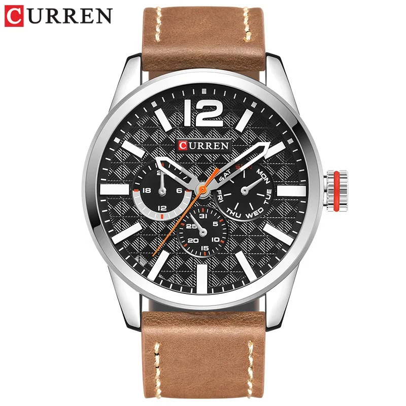 brown silver black Мужские часы CURREN с большим циферблатом, Топ люксовый бренд, черные кварцевые военные наручные часы, мужские часы, мужские спортивные часы - Цвет: brown silver black