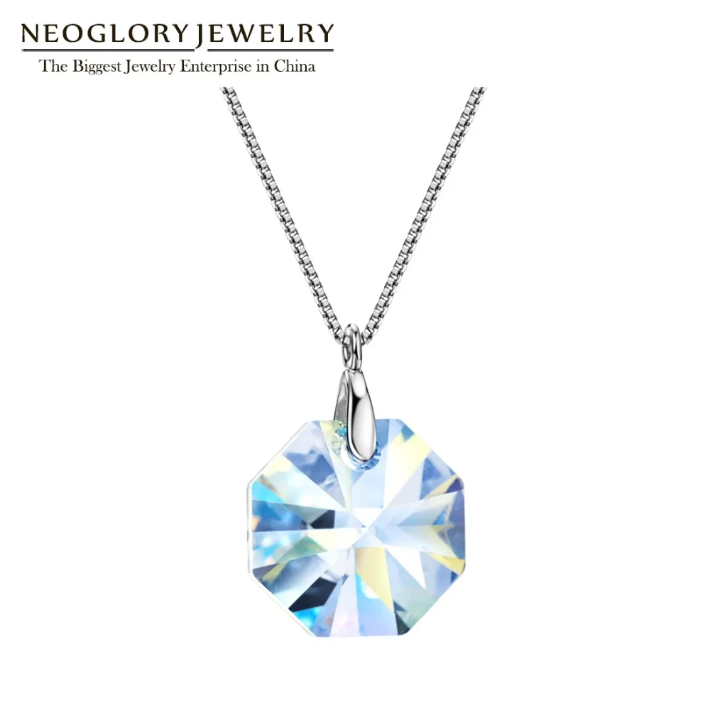 Neoglory S925 Серебряное ожерелье с восьмиугольным кристаллом модные ожерелья и