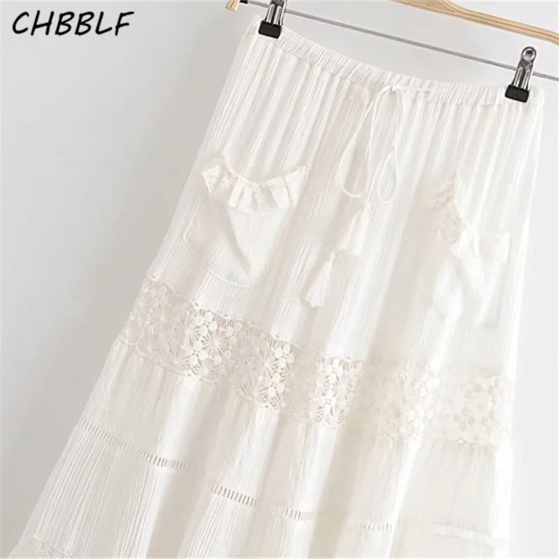 CHBBLF women lace patchwork skirt faldas mujer elastic waist pleated female casual embroidery chic skirts WDD8396 | Женская одежда