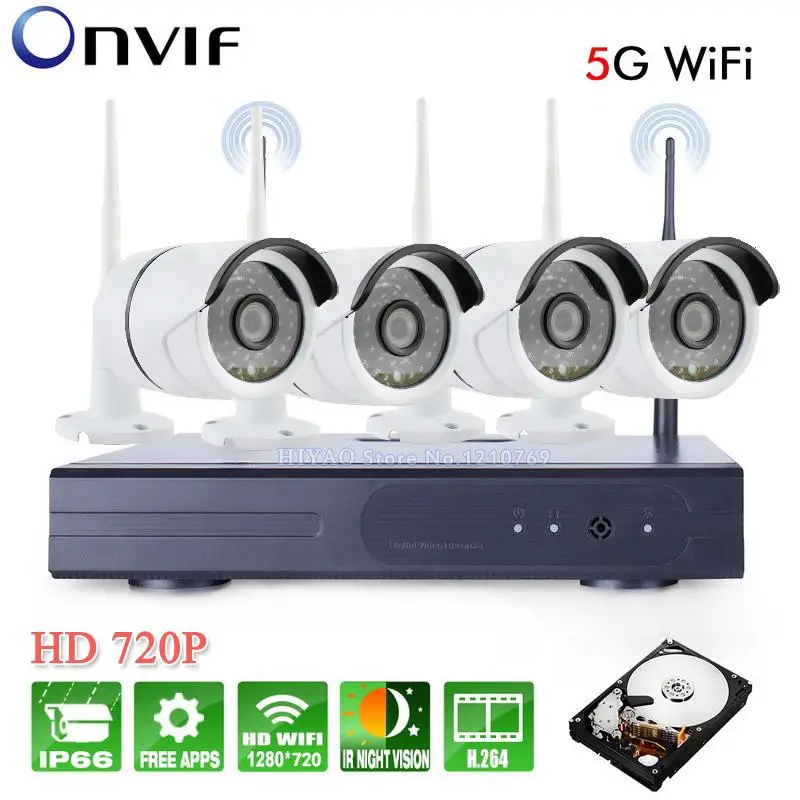 Новый 4ch H.264 NVR Беспроводной CCTV Системы 720 P IP Камера WI FI Водонепроницаемый ИК