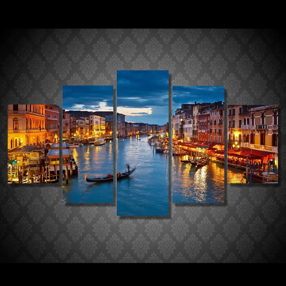 

HD Printed 5 piece canvas art paintings Venice water city boat light room decor canvas wall art posters and prints ff-6206