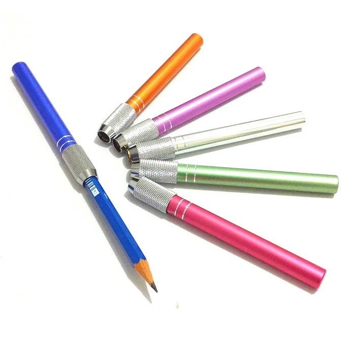

6 pcs / lot Aluminum Rod Pencil Extender metal multicolor Pencil Extension Cap Writing Instruments For School Office Supplies