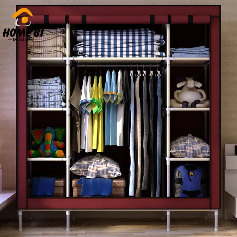 The new large capacity Easy assembly length 142 * W 44 H 171cm bold steel cloth wardrobe shipping | Мебель