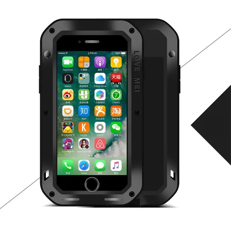 

Love Mei Waterproof Shockproof Rugged Tempered Glass Cover Straight Metal Aluminum Case For iPhone 7 Plus for iPhone 7