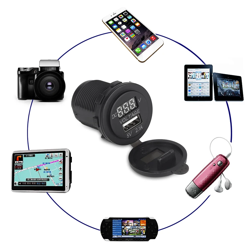 

ADPOW 12-24V Dual USB Car Charger Power Outlet Socket for Boat Motorcycle SUV ATV Tractor with LED Digital Voltmeter Car Socket