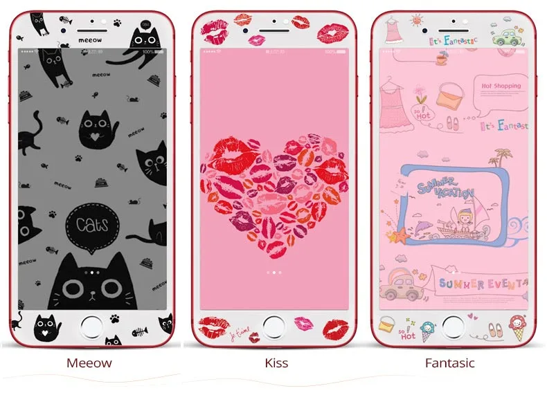 Милый протектор экрана из закаленного стекла для iPhone 7, 7plus 8 Plus 6 6s мультфильм углеродного волокна Мягкий край декоративная Передняя пленка