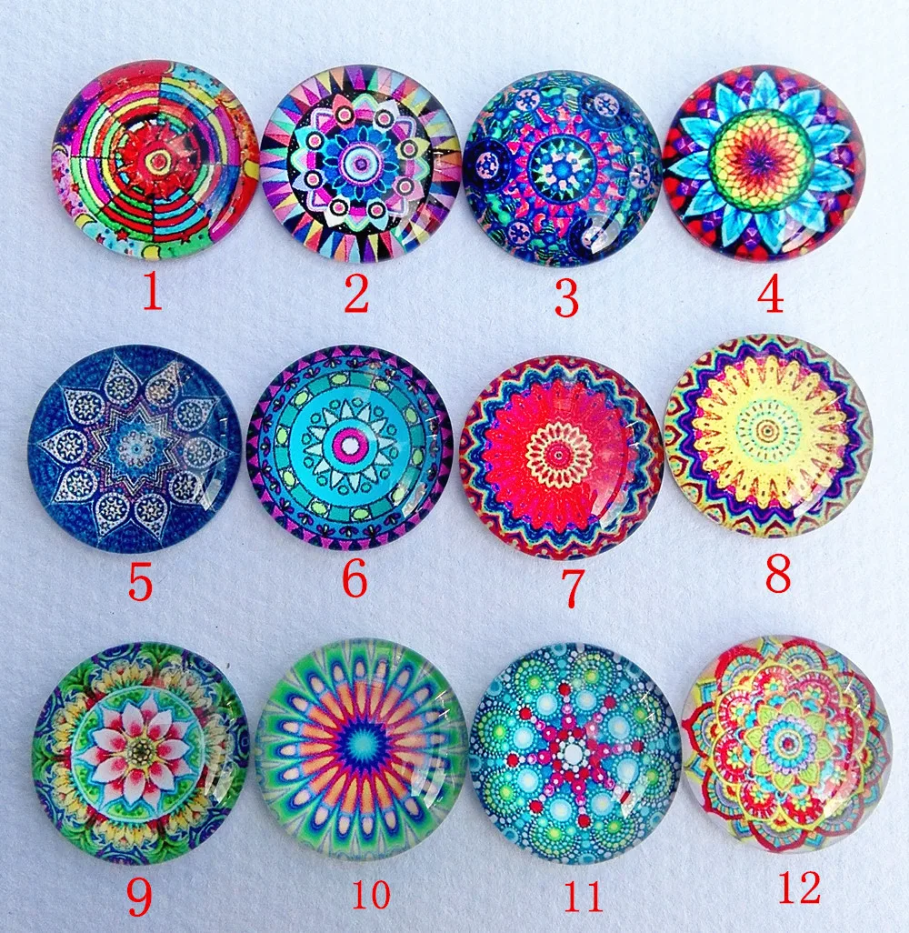 

10pcs New styles Sea Shells Mandala Bandanna Skull Peacock feathers Glass cabochon 20mm DIY Bracelet Necklace Earrings making