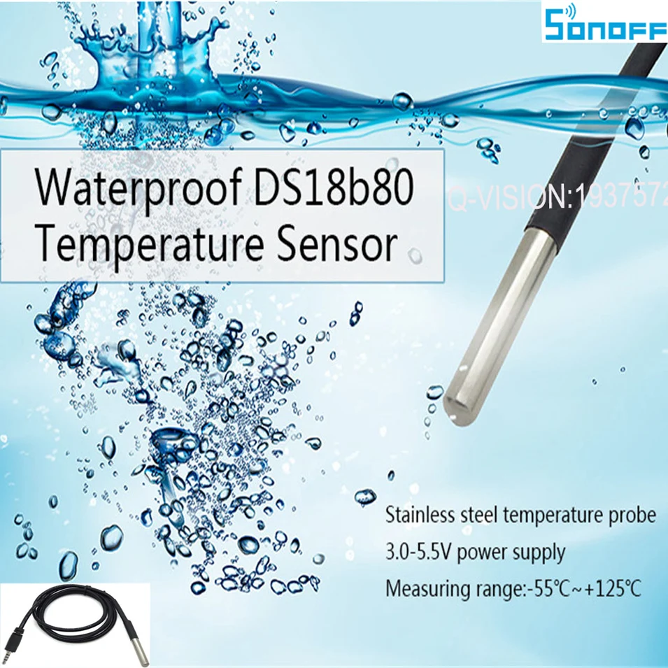 Sonoff водонепроницаемый датчик температуры DS18B20 из нержавеющей стали диапазон