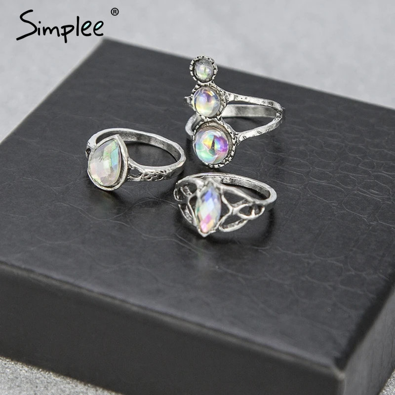 Набор женских колец Simplee ретро с кристаллом Большое роскошное кольцо на палец в