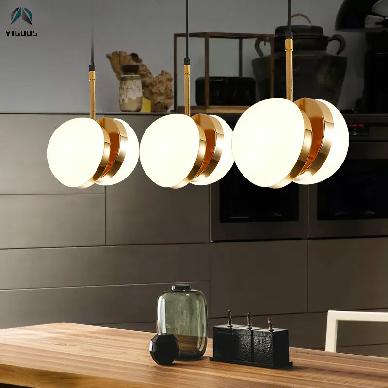 

Post Modern Double Semi Round Led Pendant Light Lustre Gold Metal Hanging Lamp Dining Table Drop Light Luminarias Suspend Lamp
