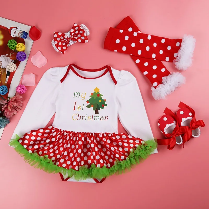 4 шт. новогодний костюм с чулками для девочек платье пачка + повязка на голову юбка