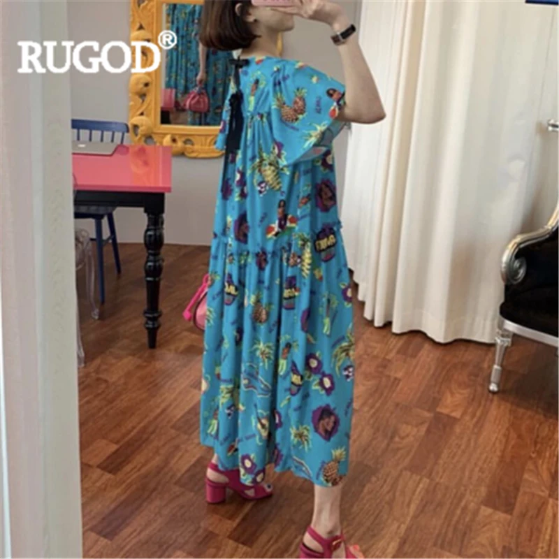 Женское шикарное длинное платье RUGOD с принтом детское милое свободное макси в
