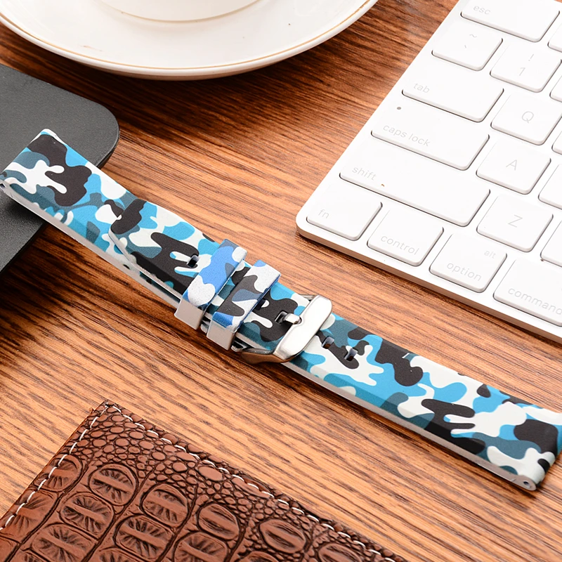 Camouflage blue Силиконовые камуфляжные ремешок на запястье для samsung Шестерни S3 ремешок для часов 20 мм/22 мм/24 мм универсальный браслет для Xiaomi Huami Amazfit Bip Stratos 2 2 S - Цвет: Camouflage blue