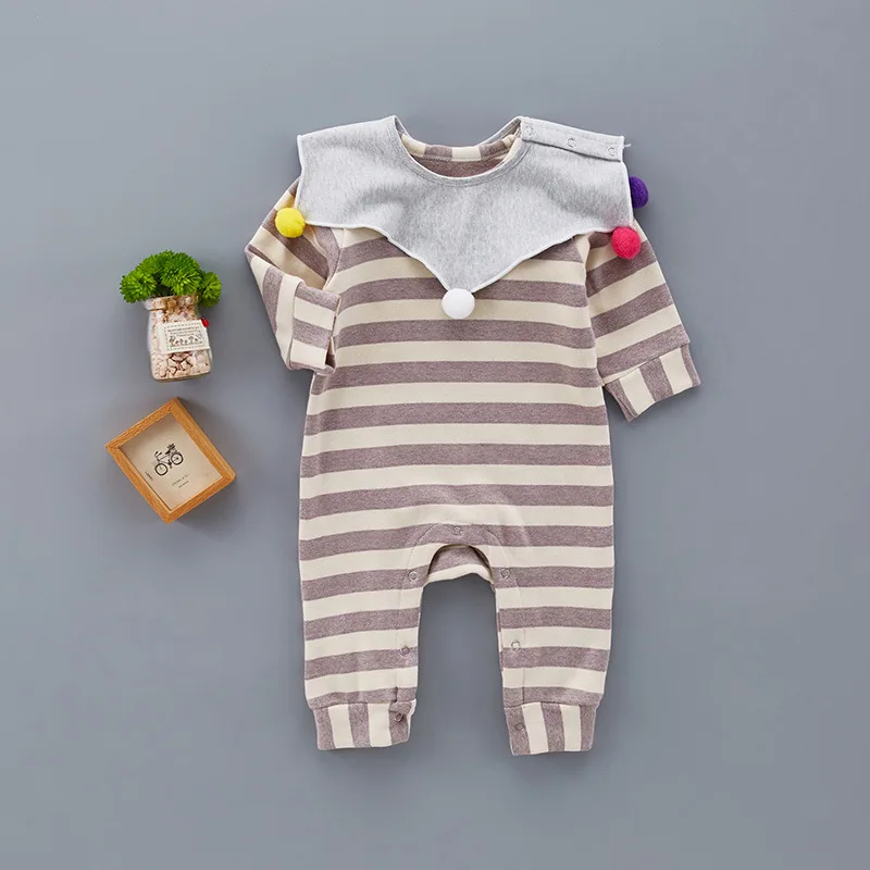 2017 simple fashion design baby long-sleeves overalls colorful balls rompers 6-18Months boy and girls pompom Free shipping | Детская