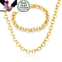 omhxzj wholesale personality fashion ol woman girl gift gold thick circles chain 18kt gold braceletnecklace jewelry set se40
