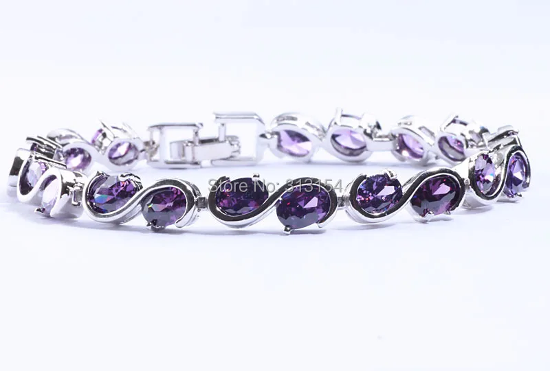 Для женщины ювелирные изделия сапфир и розовый топаз аметист серебро браслет 7 1/4
