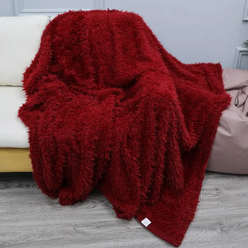 

New Burgundy Shaggy Faux Fur Throw Blanket for Couch Cuddly Bed Plush Blanket for Children Kids Bedroom Decoration