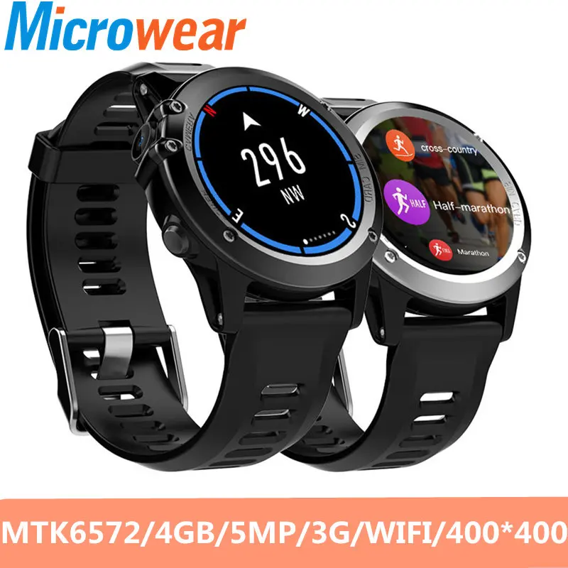 microwear h1 с пульсометр gps WI-FI 5MP камеры smartwatch 1,39 дюйма 400*400 4 GB rom MTK6572 наручные часы Мужчины