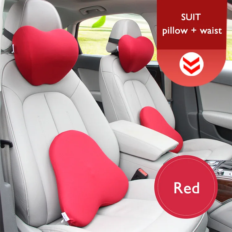 Red LOEN 1 комплект, мягкая Автомобильная подушка для шеи, 3D, авто, для спины, поясничная поддержка, для 4 сезонов, с эффектом памяти, ткань, черный подголовник, подушка - Цвет: Red