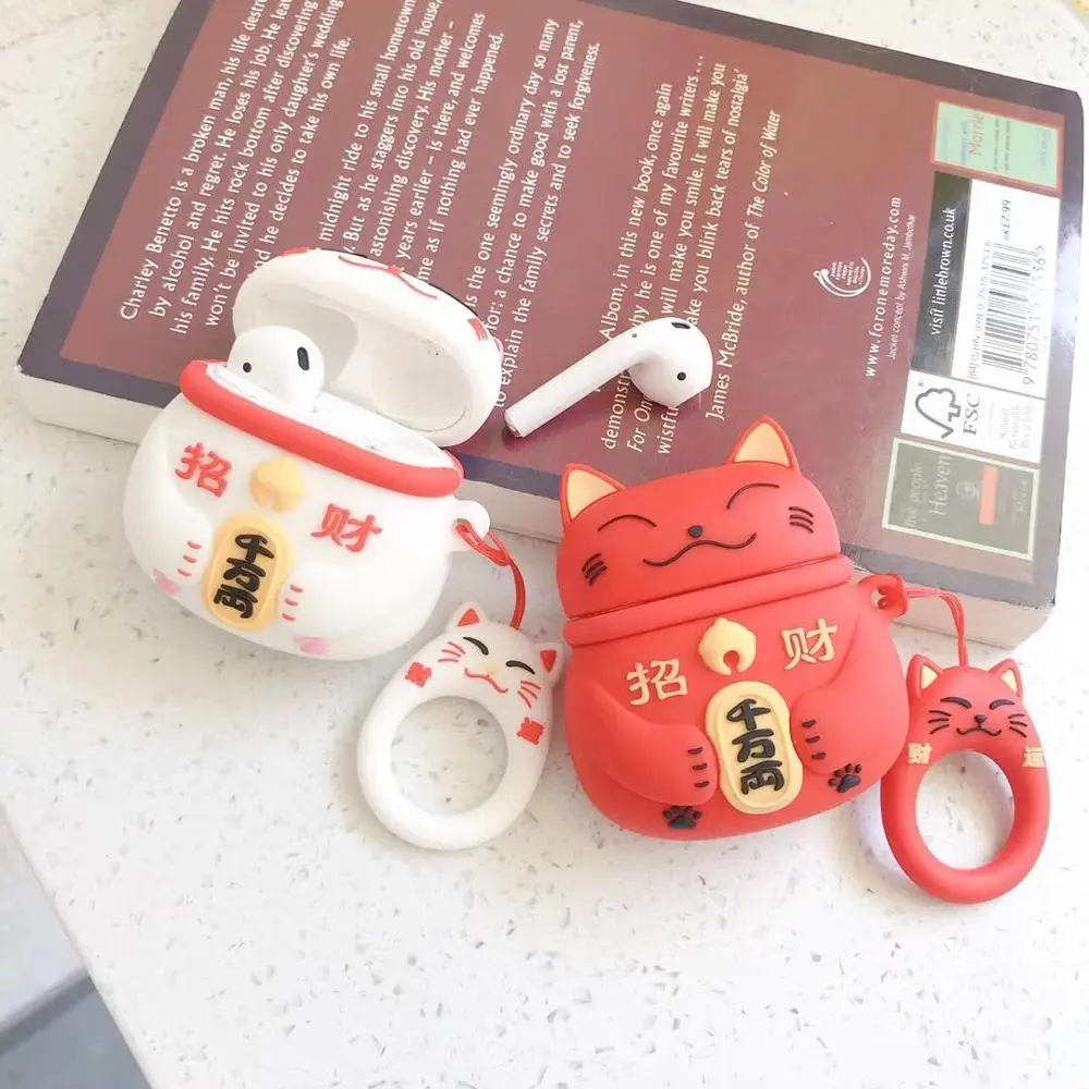 Мягкий силиконовый наушник чехол для Airpods милый 3D Lucky наушники в форме кота Apple 1 2