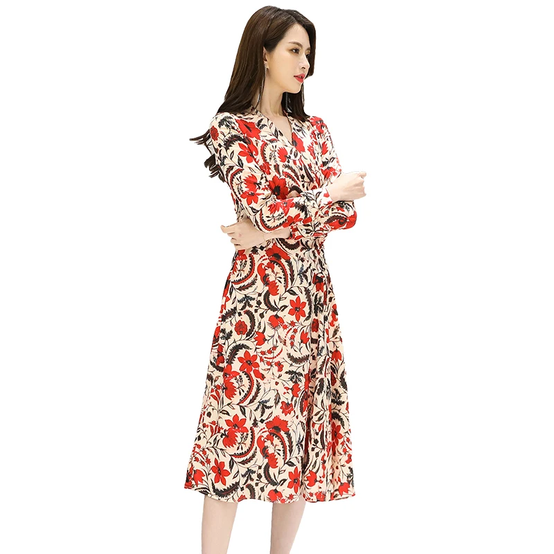 Женское вечернее платье с принтом 2018 популярное сексуальное до середины икры