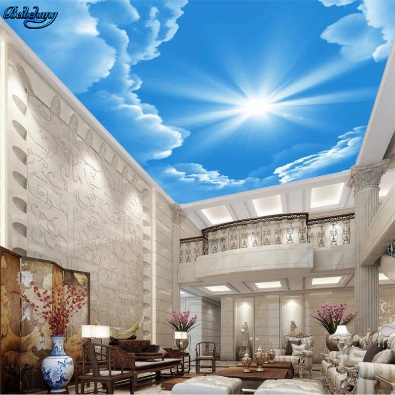 

beibehang Large Custom Wallpapers HD Atmosphere Aesthetic Blue Sky White Cloud Ceiling Zenith Mural Decorative