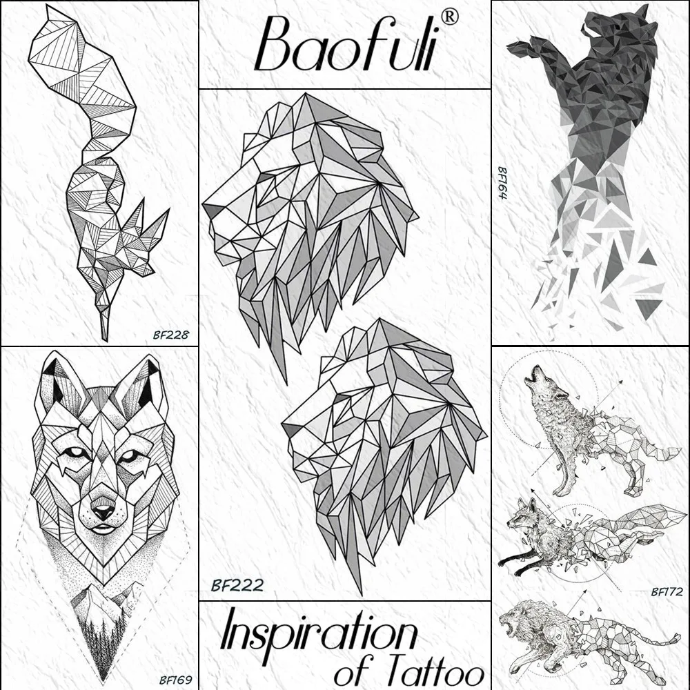 

Baofuli Geometric Lion Diamond Temporary Tattoos Sticker Black Line Tattoos Body Art Arm Hand Fake Tatoo Women Men Waterproof