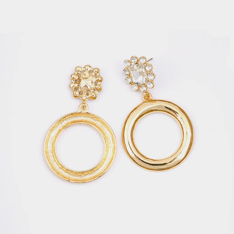 LWONG Gold Color Thick Circle Earrings for Women Clear Rhinestone Crystal Bohemian Boho Valentine's Day Gifts | Украшения и