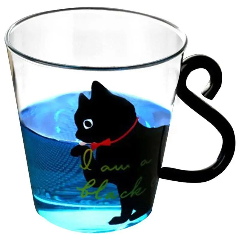Кошачья форма, печать, стеклянная чашка для воды, печатная кошка, термостойкая молочная стеклянная чашка, соковая стеклянная кружка, питьевая утварь
